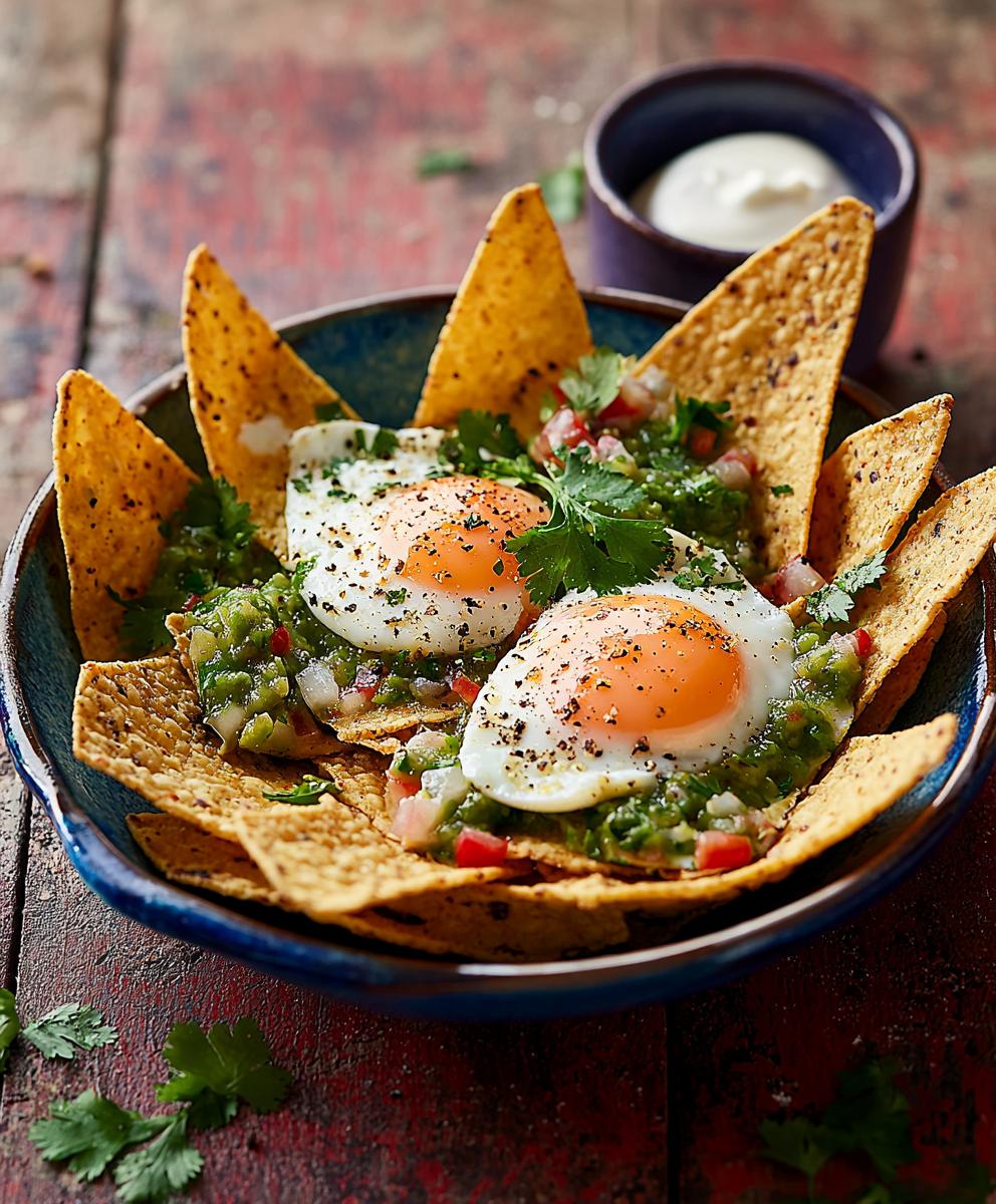 Fried eggs with green salsa
