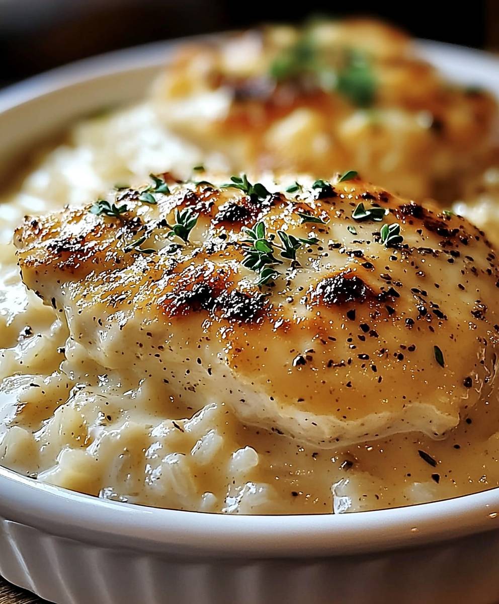 Cheesy Garlic Chicken Rice Bake