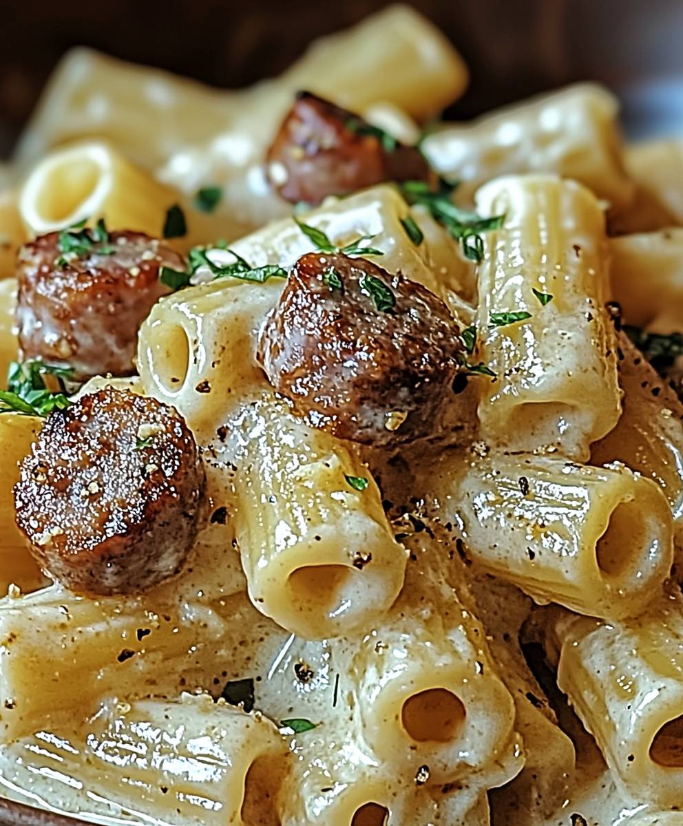 Garlic Sausage Alfredo Rigatoni