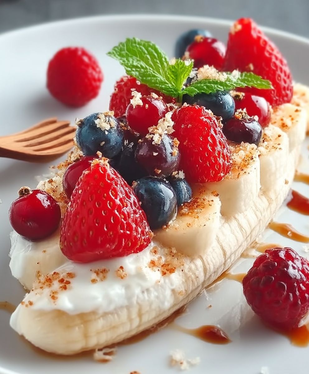 Healthy breakfast banana split