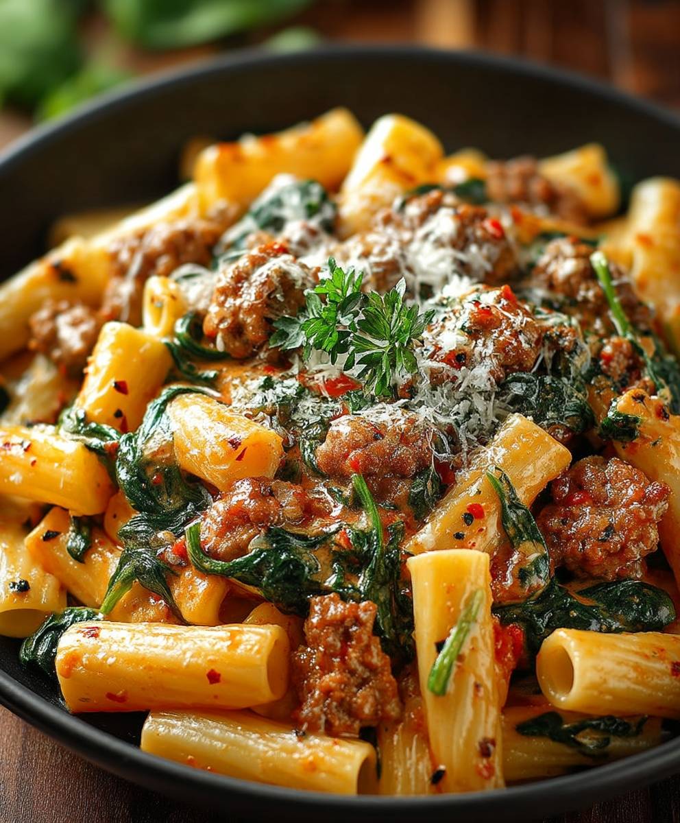 Sausage spinach rigatoni