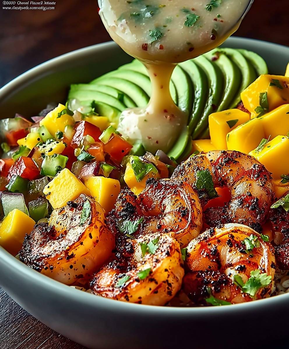 Shrimp avocado mango bowls
