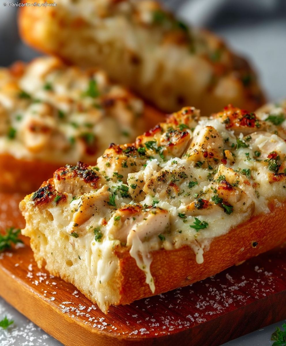 Chicken Alfredo Garlic Bread