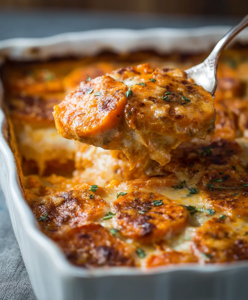 Creamy Chipotle Gouda Scalloped Sweet Potatoes Recipe