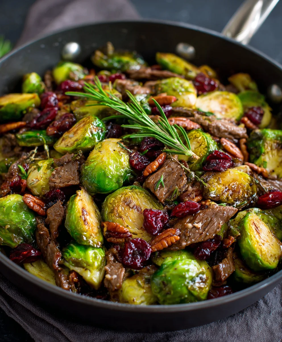 Brussels Sprouts Beef Bacon with Pecans & Cranberries