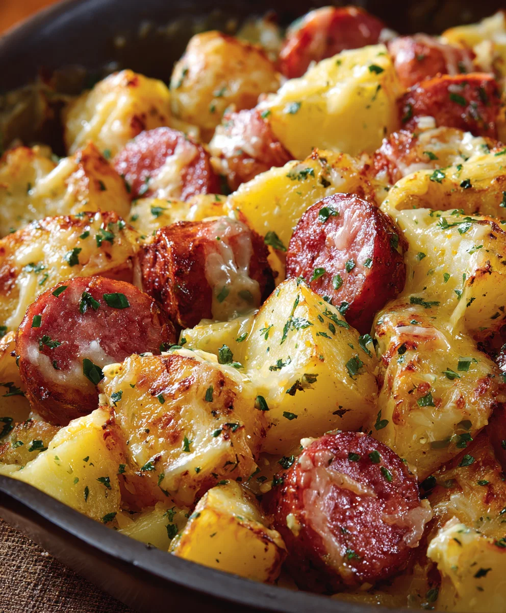 Delicious Cheesy Ranch Potatoes & Smoked Beef Sausage