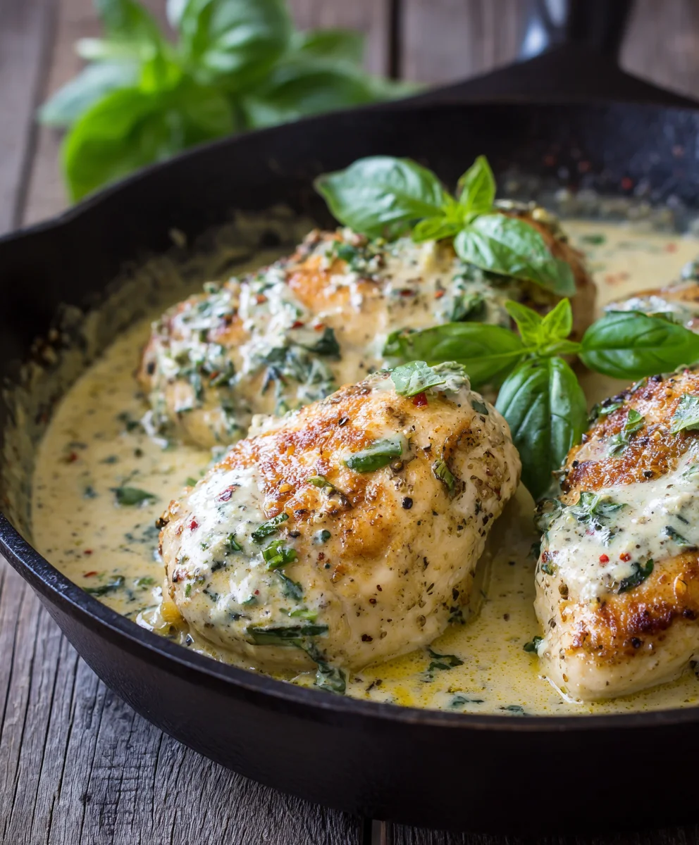 Delicious Mozzarella Chicken in Basil Cream Sauce