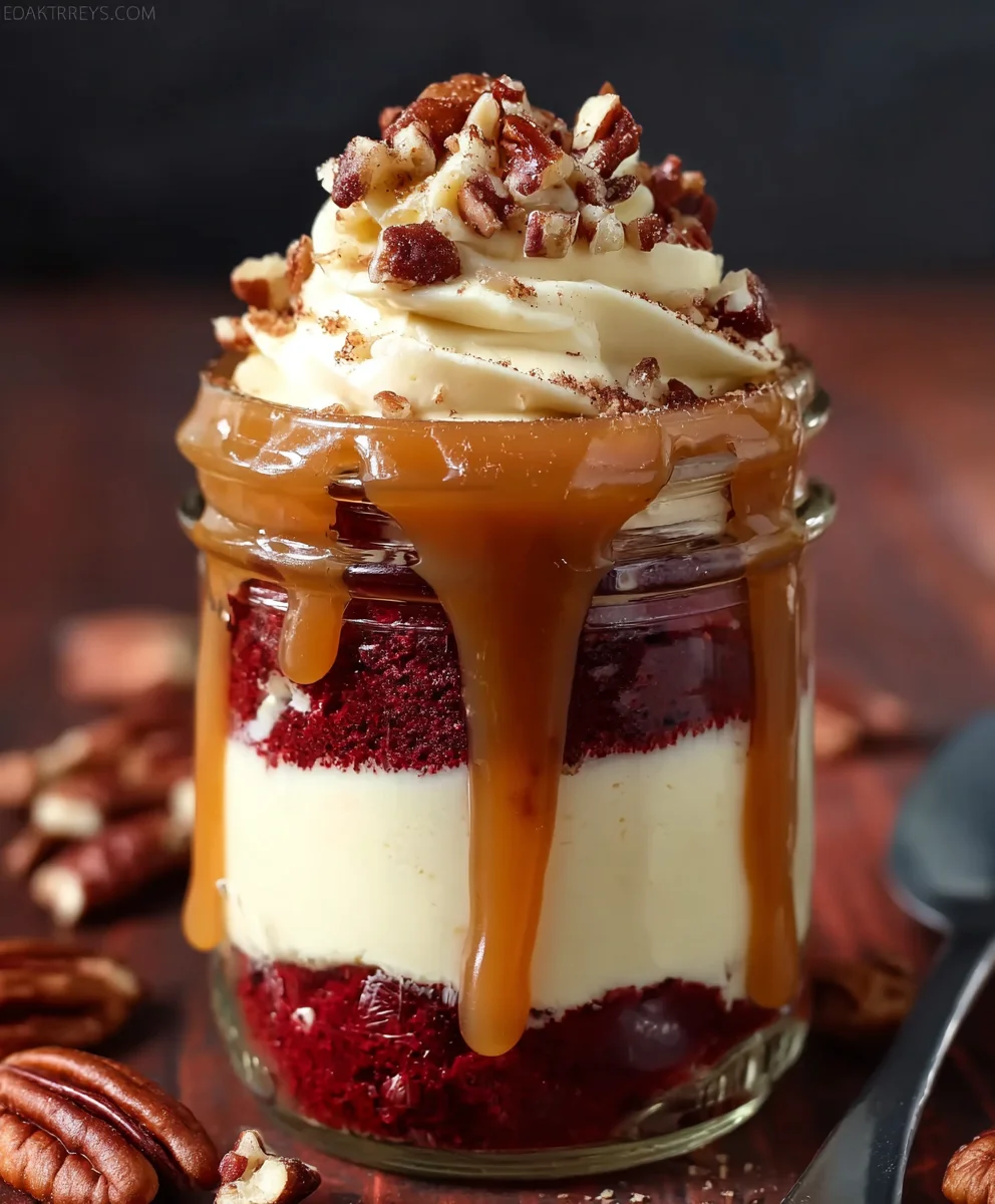 Delicious Mini Red Velvet Caramel Pecan Cake Jars Recipe