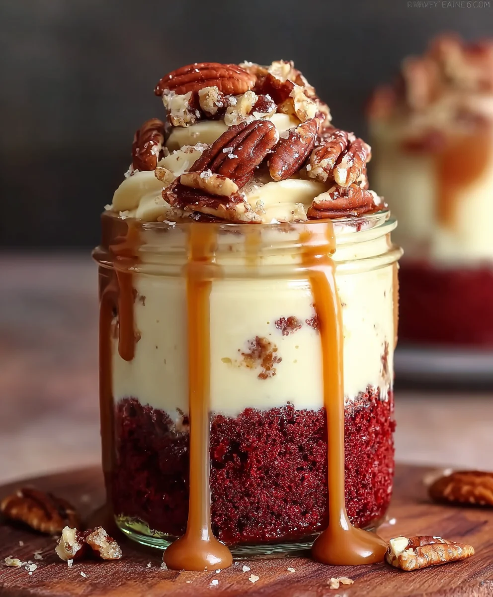 Delicious Mini Red Velvet Caramel Pecan Cake Jars Recipe