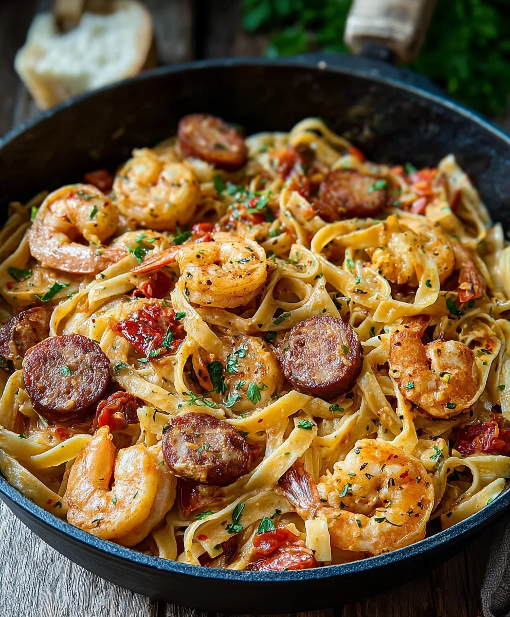 Easy Creamy Cajun Shrimp Pasta with Zesty Beef Sausage