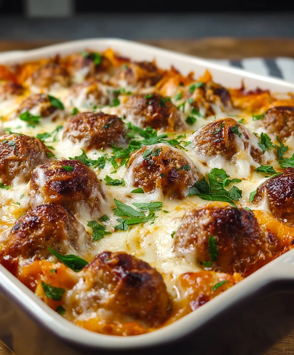 Easy Dump & Bake Beef Meatball Casserole Dinner