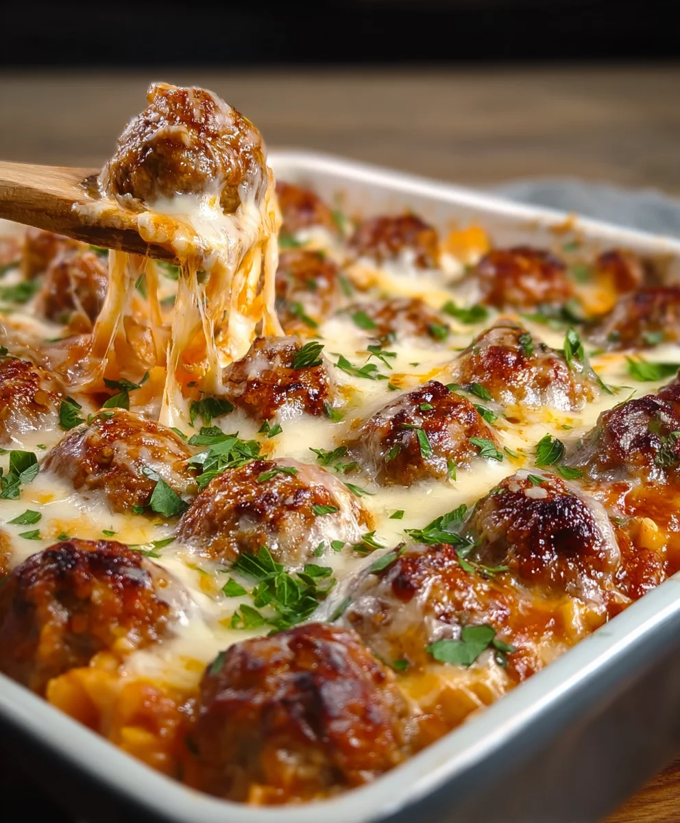 Easy Dump & Bake Beef Meatball Casserole Dinner