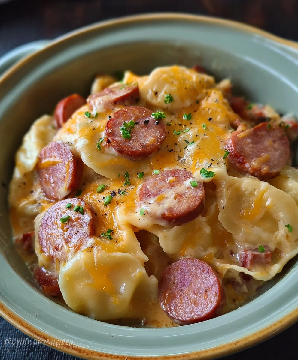 Easy Crockpot Pierogi Casserole with Beef Kielbasa