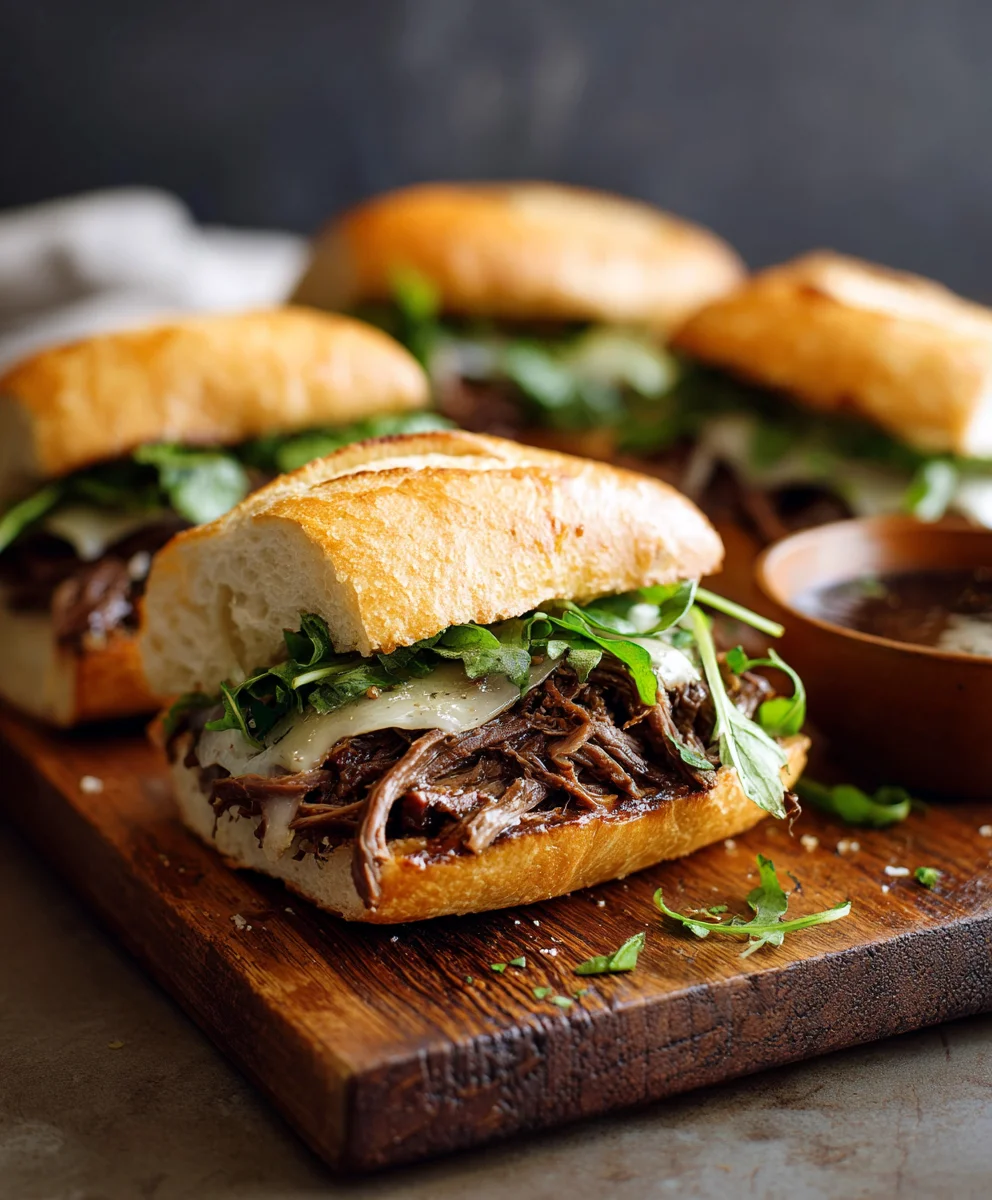 Amazing Slow Cooker Ground Beef French Dip Sandwiches