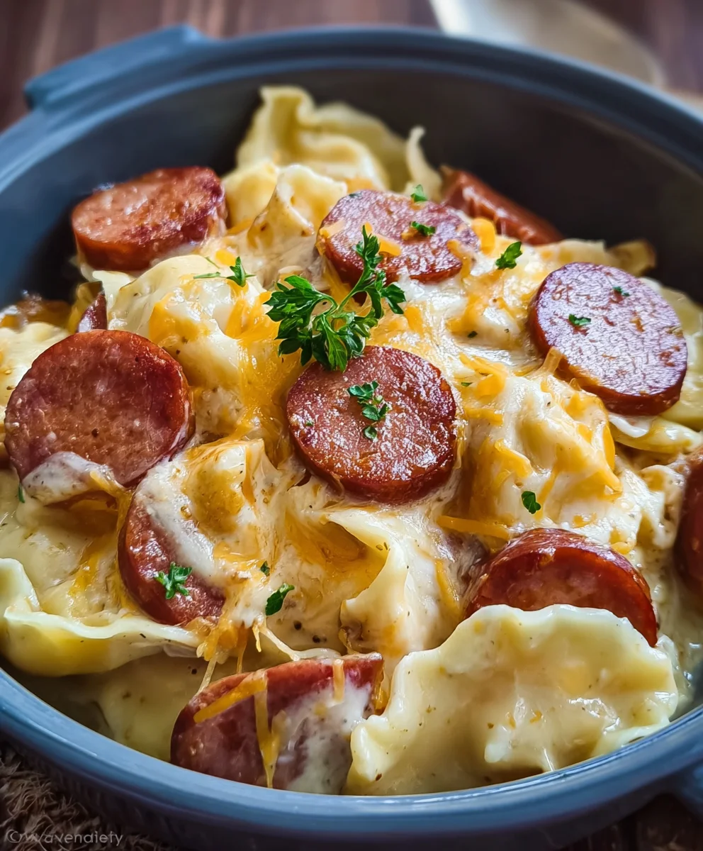 Easy Crockpot Pierogi Casserole with Beef Kielbasa