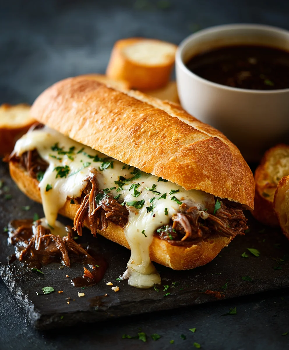 Amazing Slow Cooker Ground Beef French Dip Sandwiches