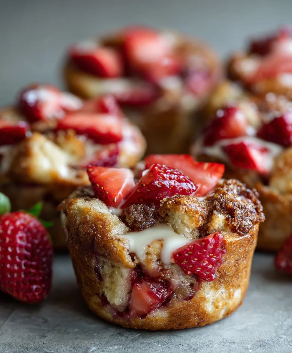 Decadent Cream Cheese Strawberry French Toast Muffins