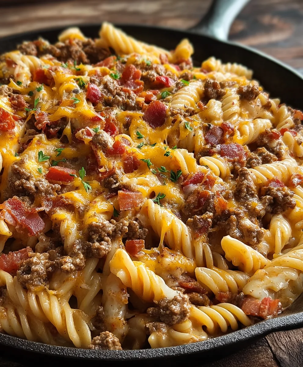 Ultimate Loaded Beef Bacon Cheeseburger Pasta Recipe