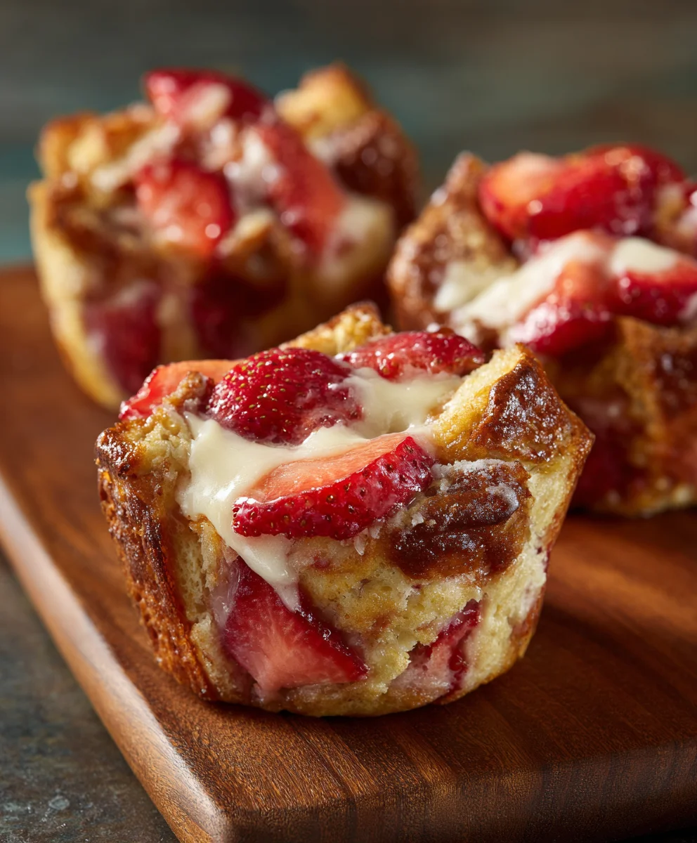 Decadent Cream Cheese Strawberry French Toast Muffins