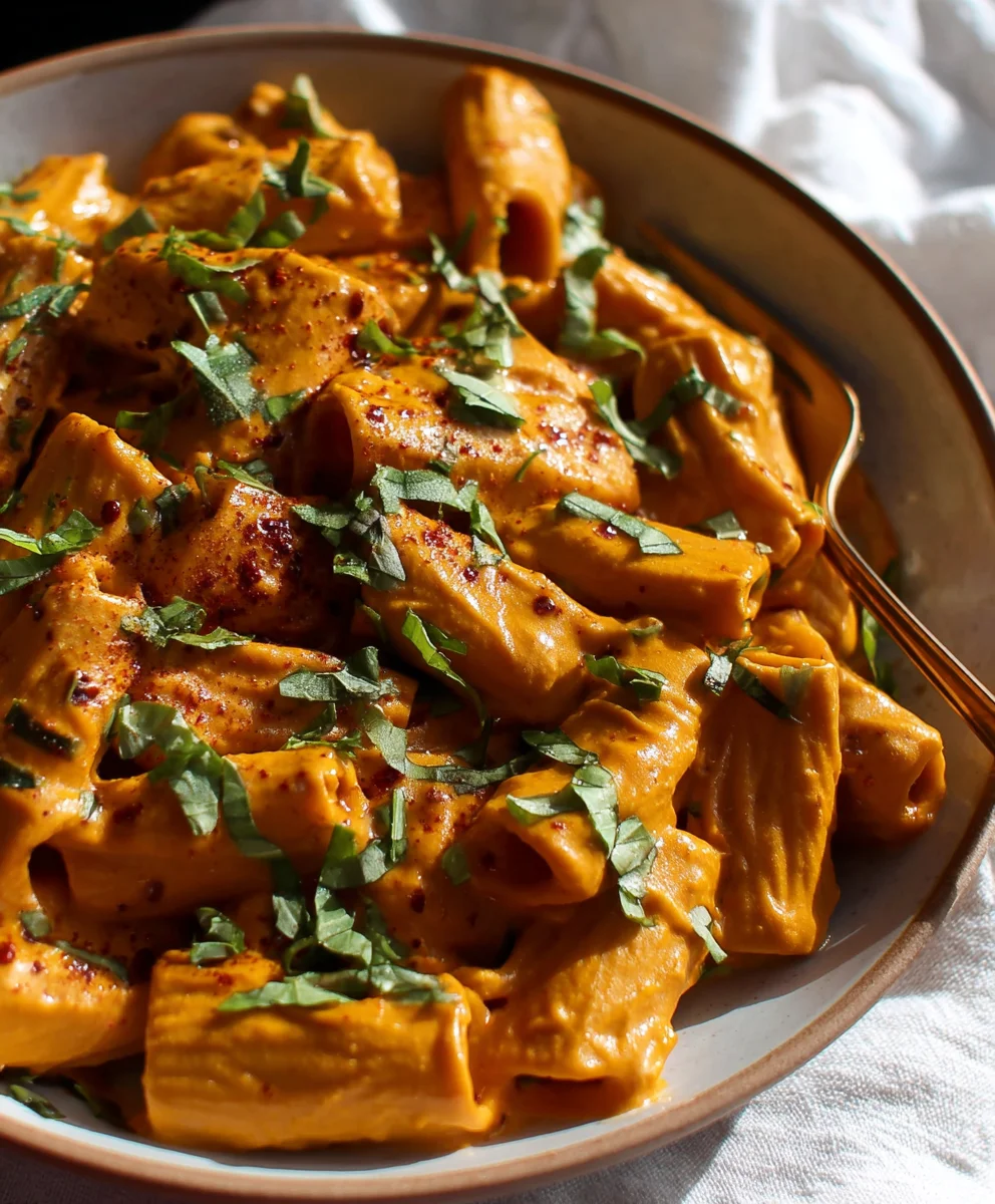 Spicy Vegan High Protein Sweet Potato Harissa Pasta
