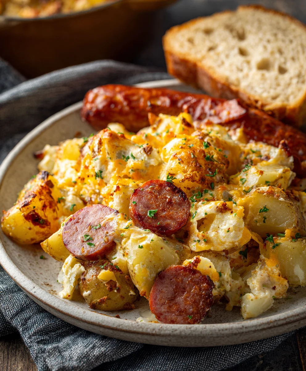 Delicious Cheesy Ranch Potatoes & Smoked Beef Sausage