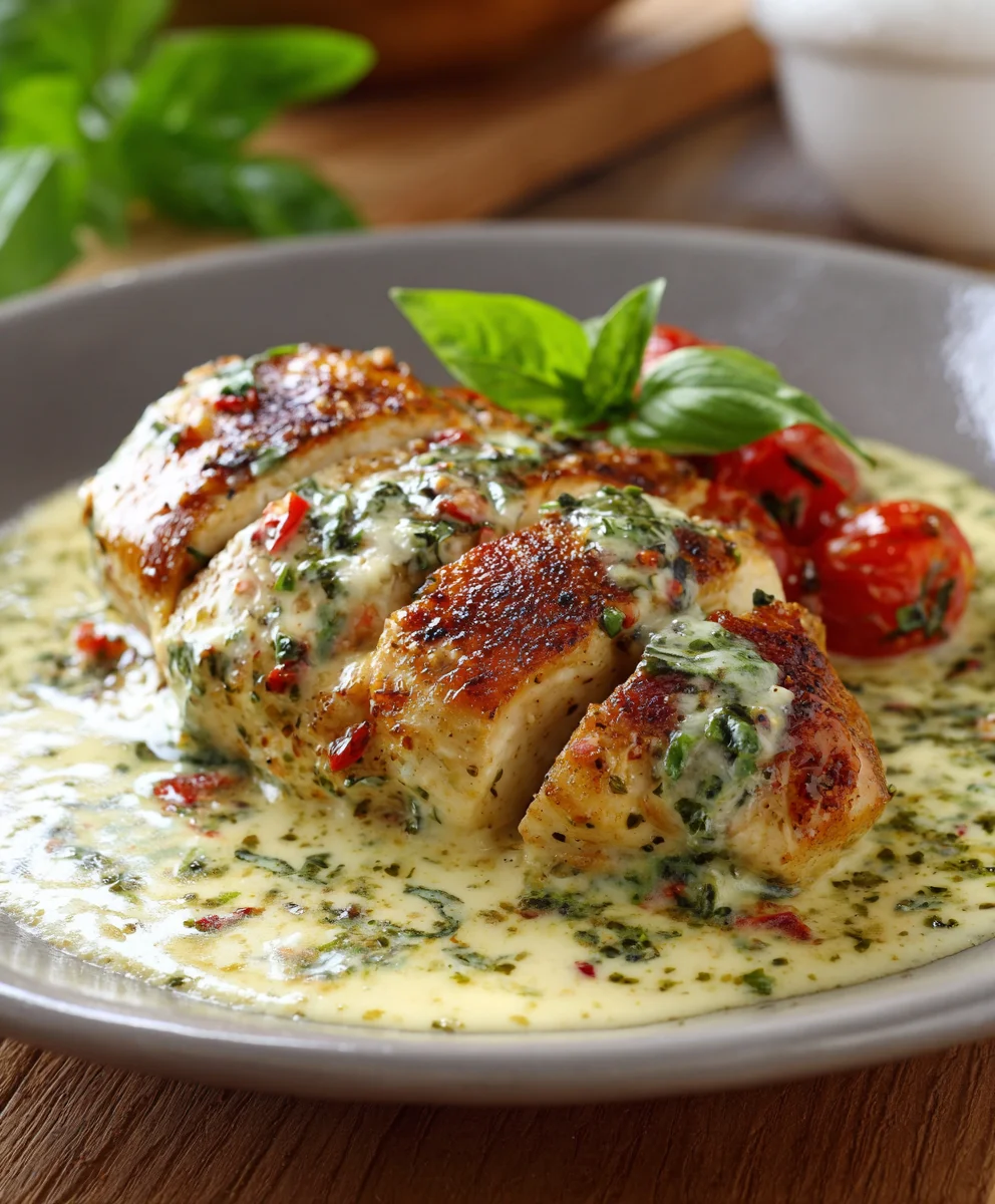 Delicious Mozzarella Chicken in Basil Cream Sauce
