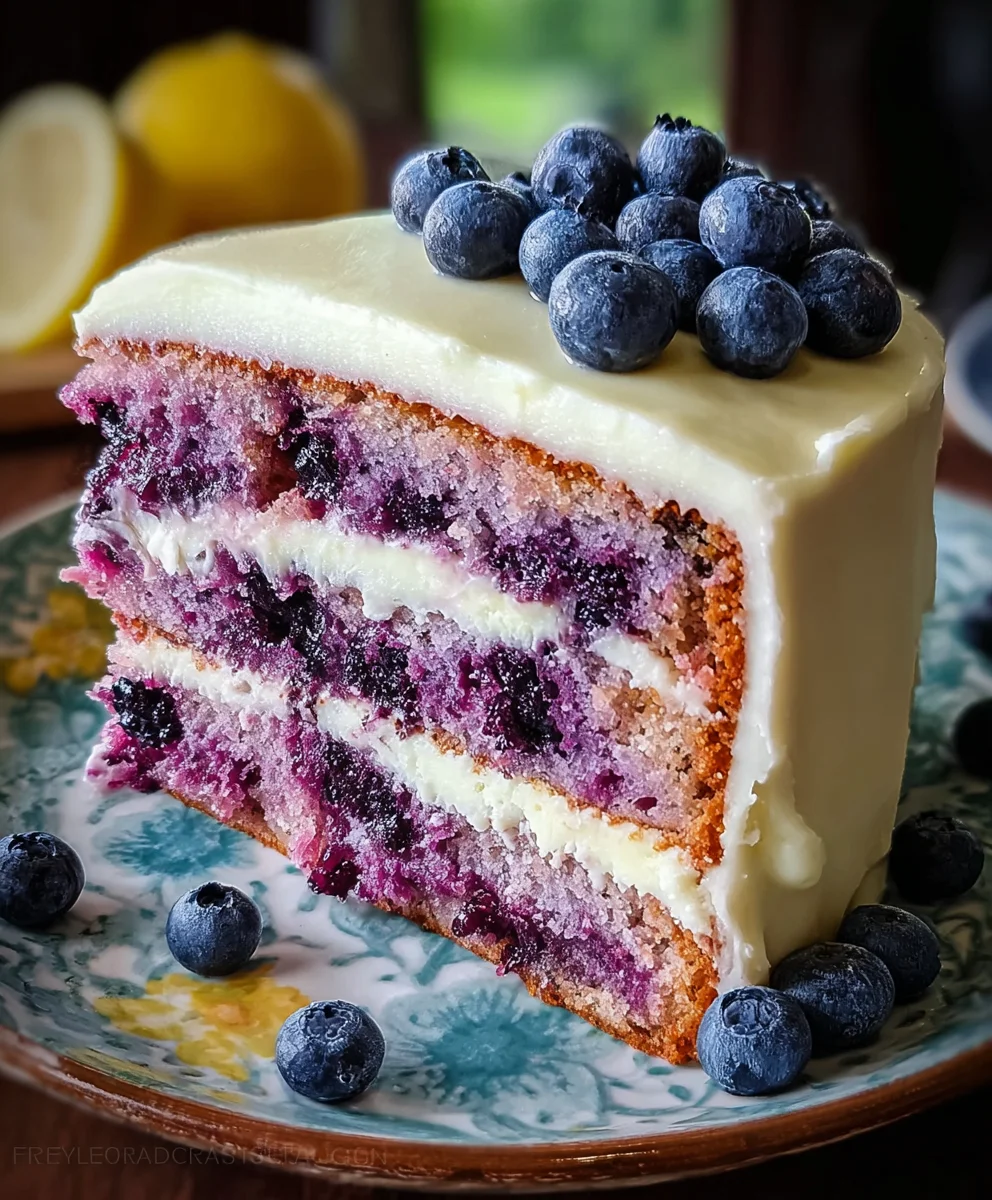 Luscious Blueberry Cake & Tangy Lemon Cream Cheese Frosting