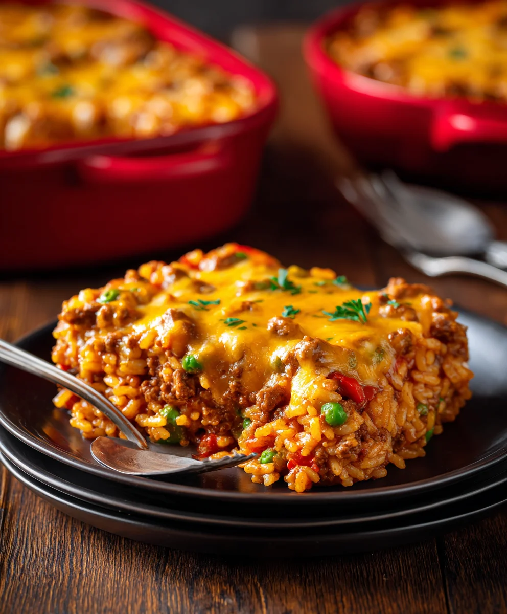 Hearty Cheesy Ground Beef Rice Casserole: Family Favorite