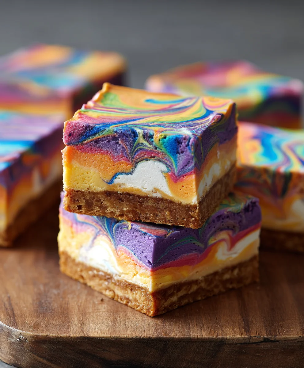 Colorful Rainbow Cheesecake Swirl Bars – Easy & Impressive!