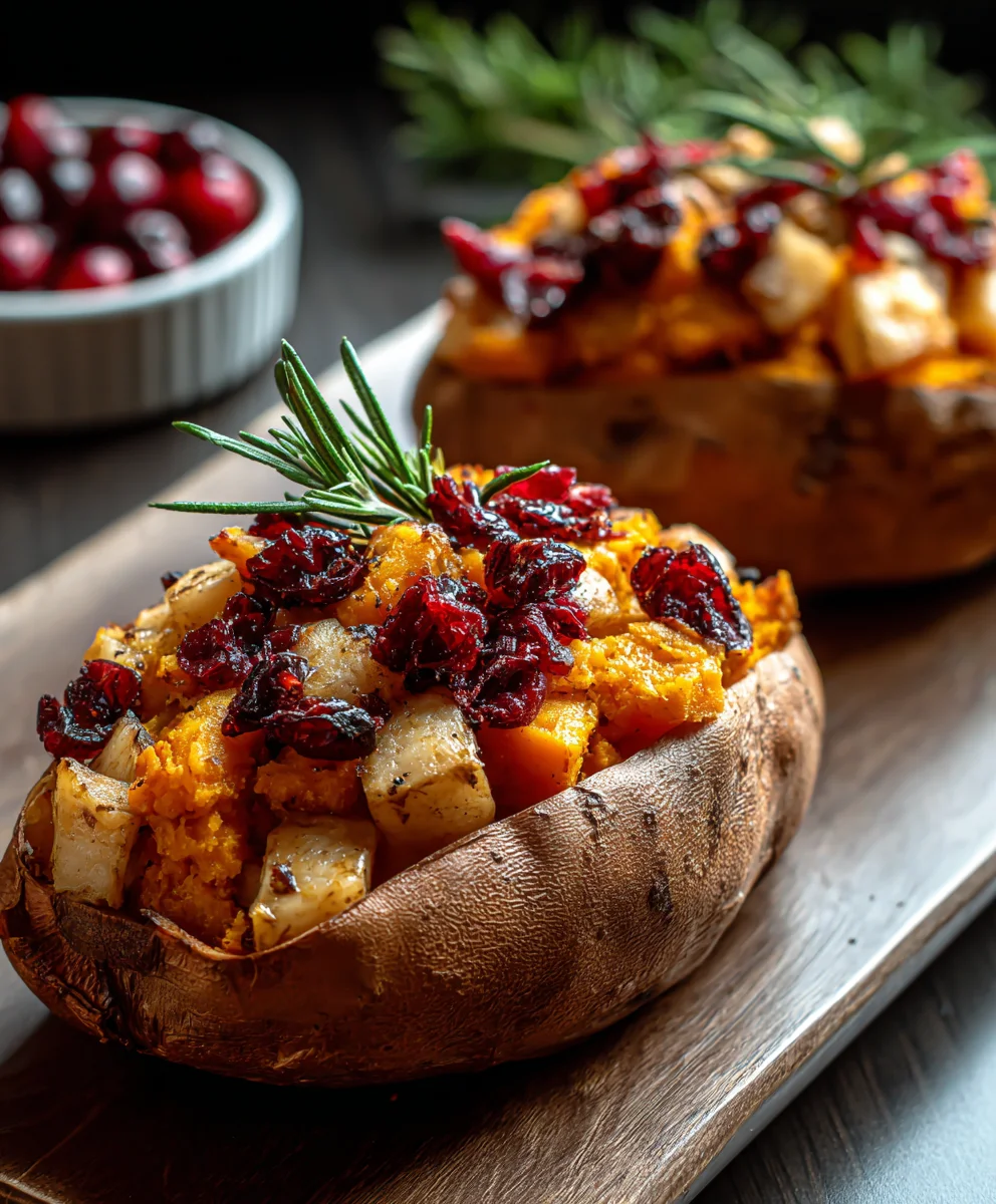 Sweet & Tangy Cranberry Apple Twice Baked Sweet Potatoes