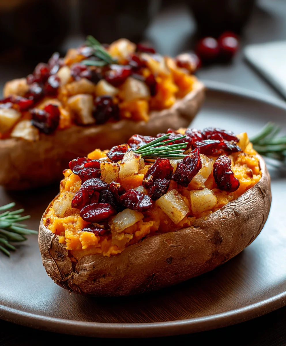 Sweet & Tangy Cranberry Apple Twice Baked Sweet Potatoes