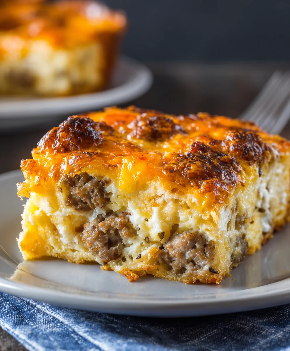 Overnight Cheesy Beef Sausage Hashbrown Breakfast Casserole