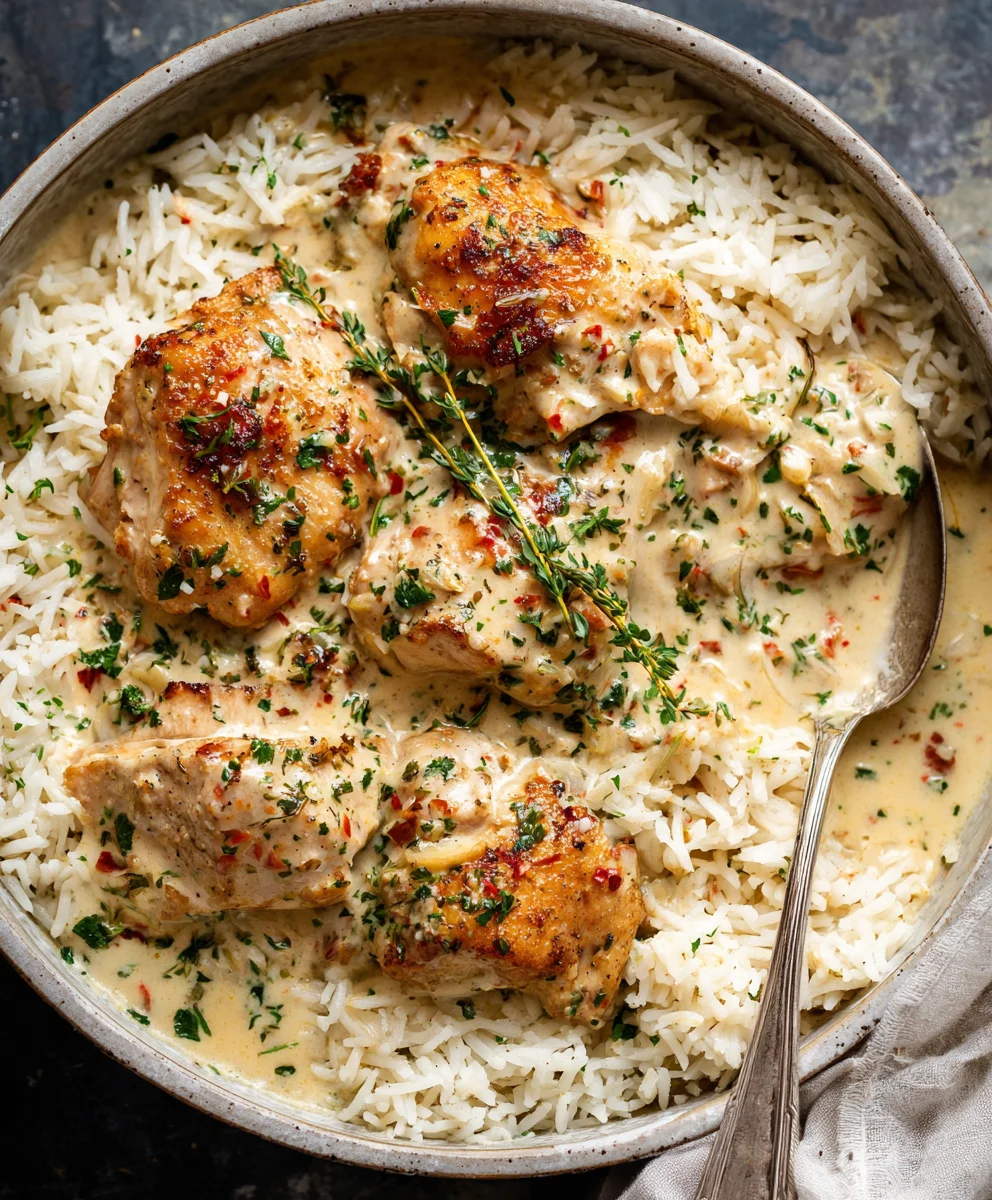 Easy Creamy Smothered Chicken & Rice for Weeknights