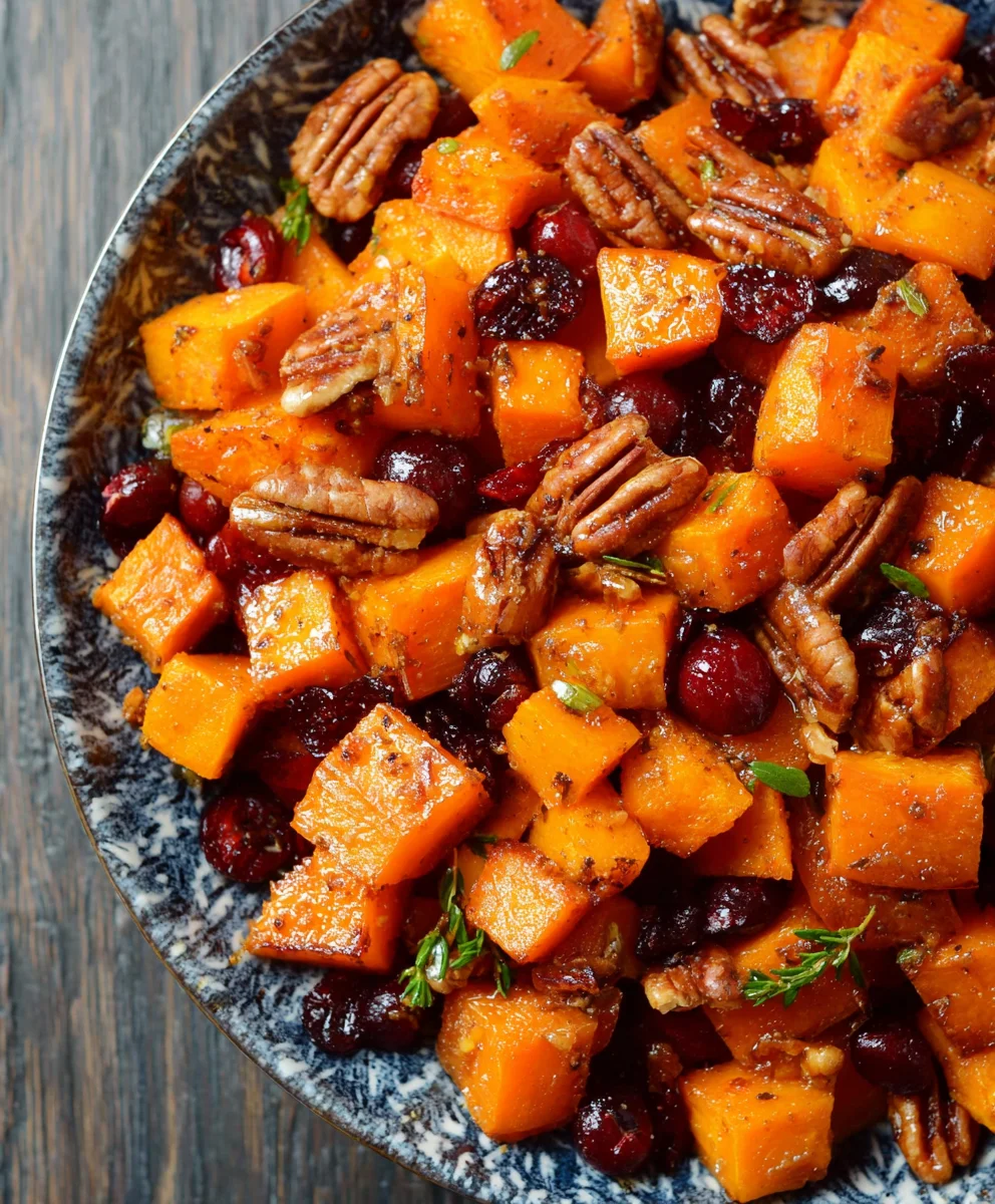 Festive Roasted Butternut Squash with Cranberries and Pecans
