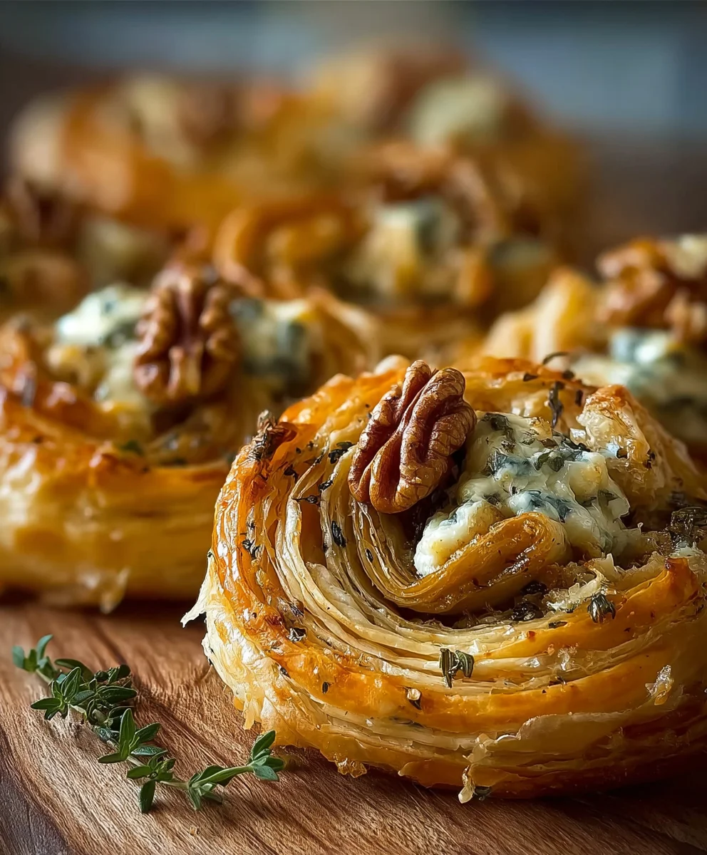 Blue Cheese Walnut Thyme Puff Pastry Twirl