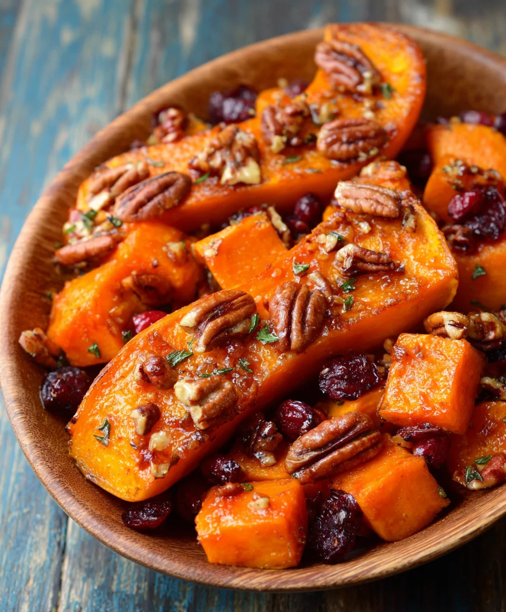 Festive Roasted Butternut Squash with Cranberries and Pecans