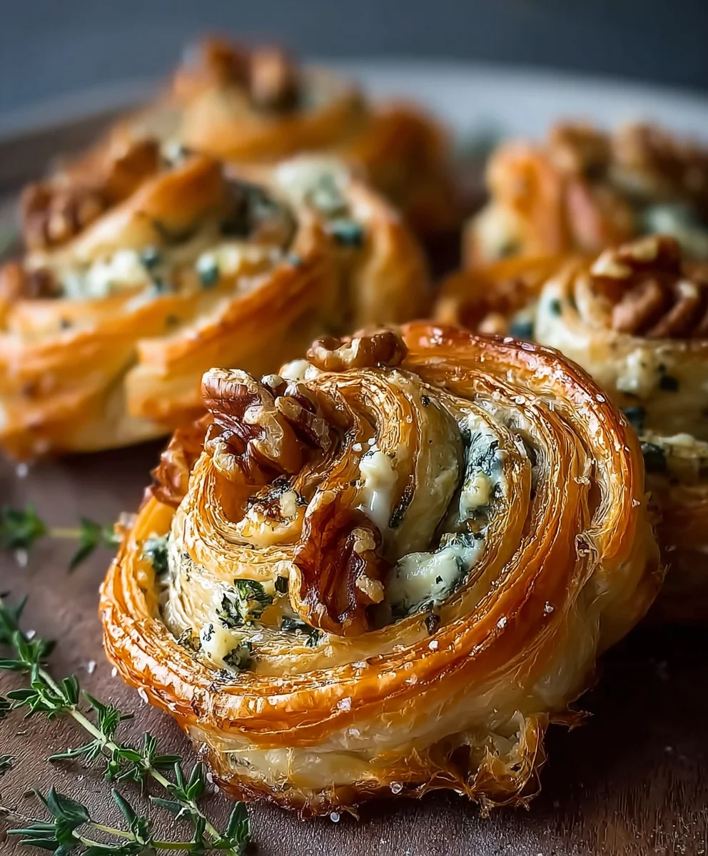 Blue Cheese Walnut Thyme Puff Pastry Twirl