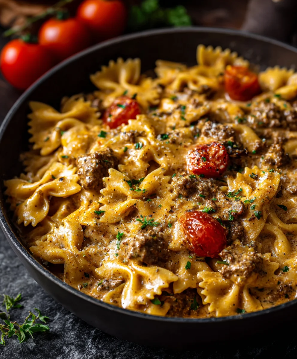 Quick Creamy Velveeta Beef Bowtie Pasta for Dinner