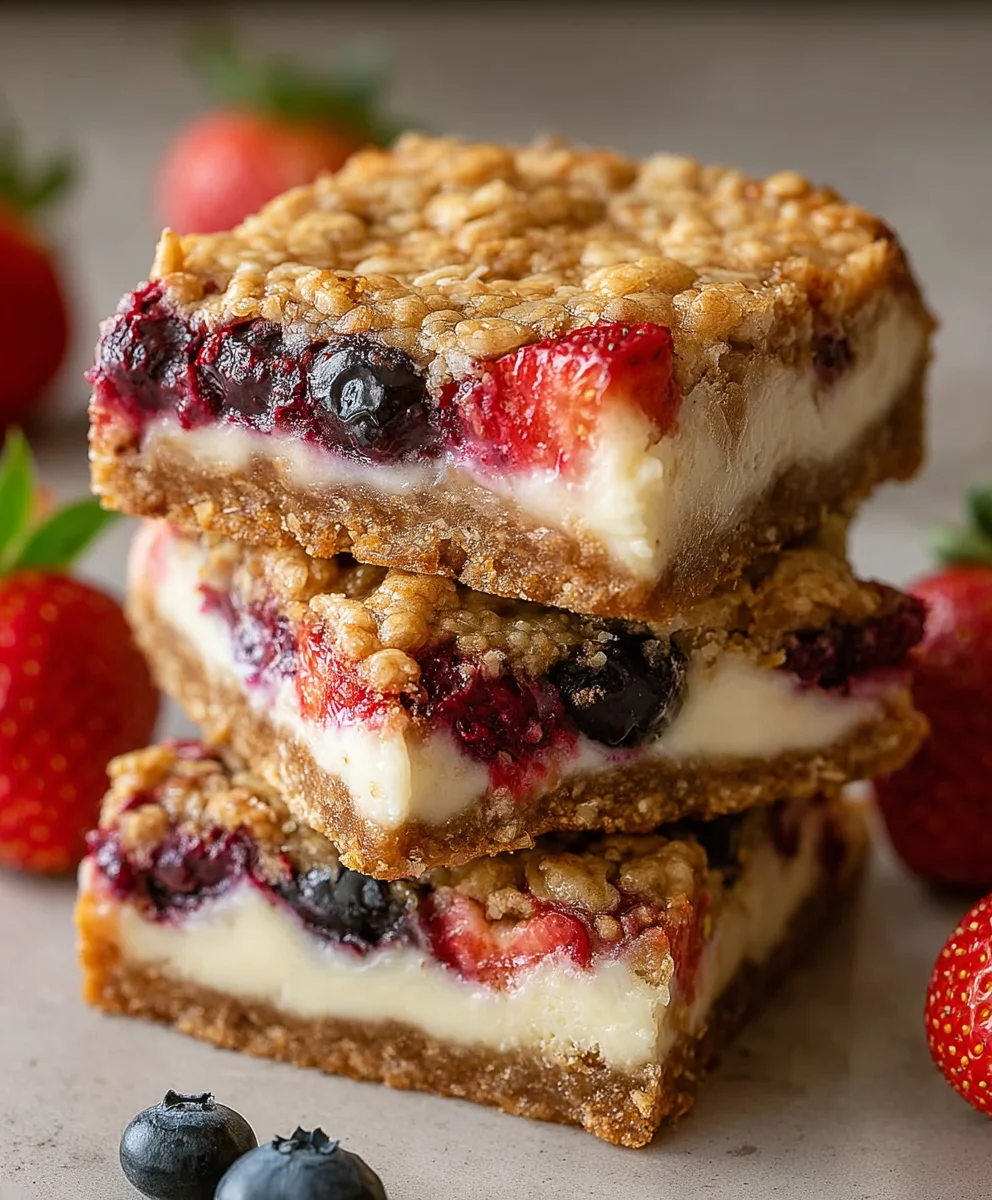 Berry Oatmeal Cheesecake Bars-Sweet & Easy Dessert