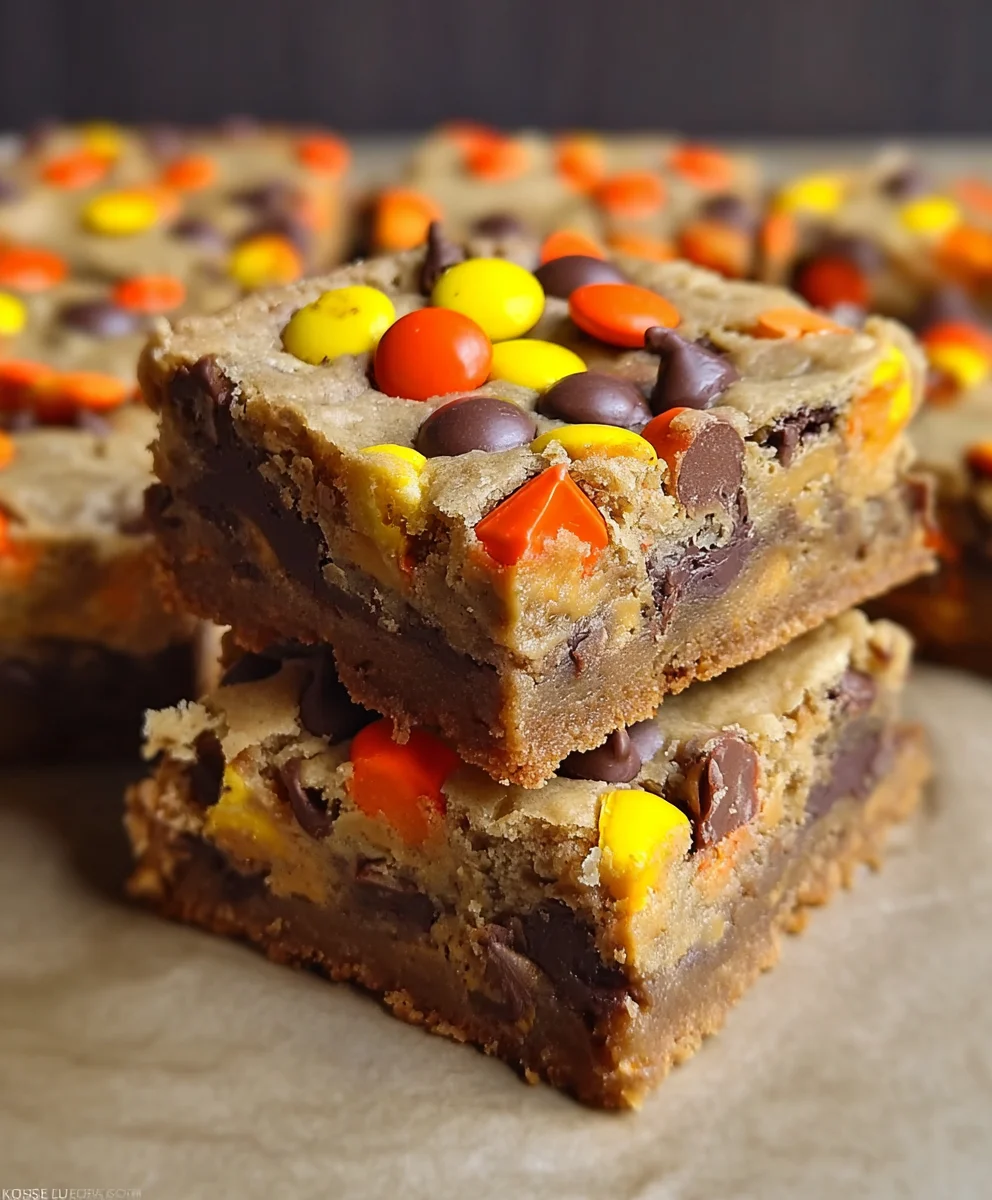Ultimate Reeses Pieces Chocolate Chip Cookie Bars!