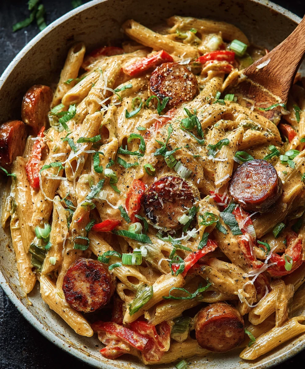 Quick & Easy Creamy Cajun Beef Sausage Pasta Recipe