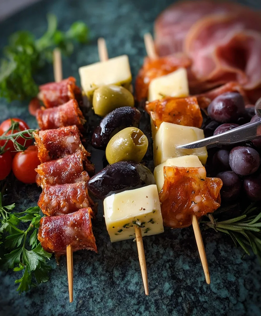 Easy Beef Charcuterie Skewers-Party Appetizer Ideas