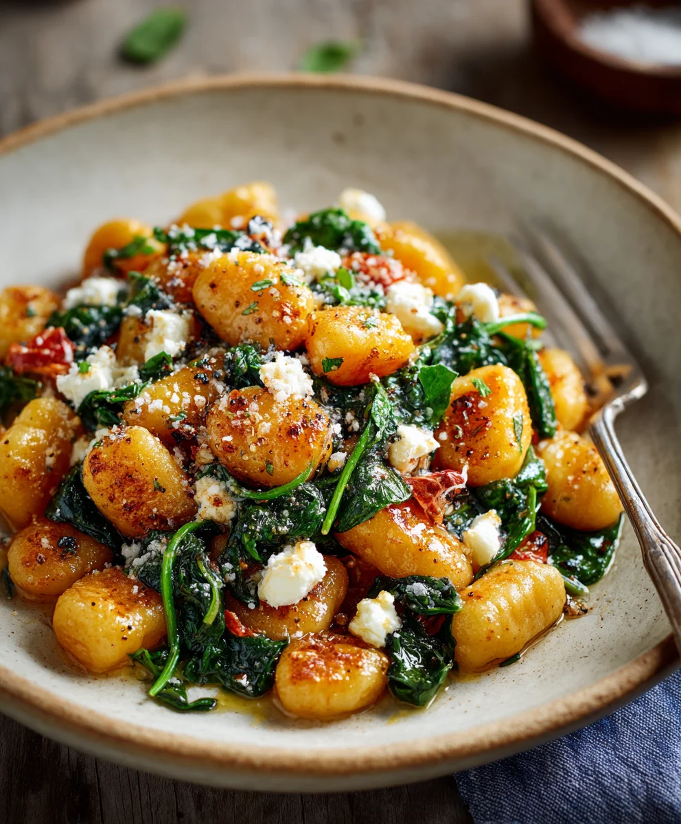 Crispy Gnocchi With Spinach Feta - Easy Quick Recipe