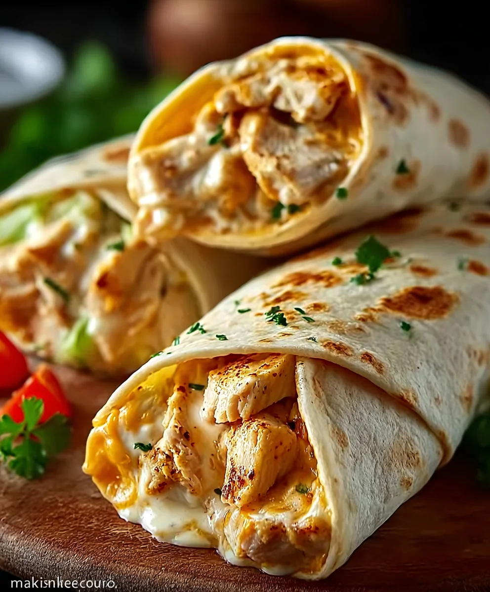Cheesy Garlic Chicken Wraps- Easy & Delicious