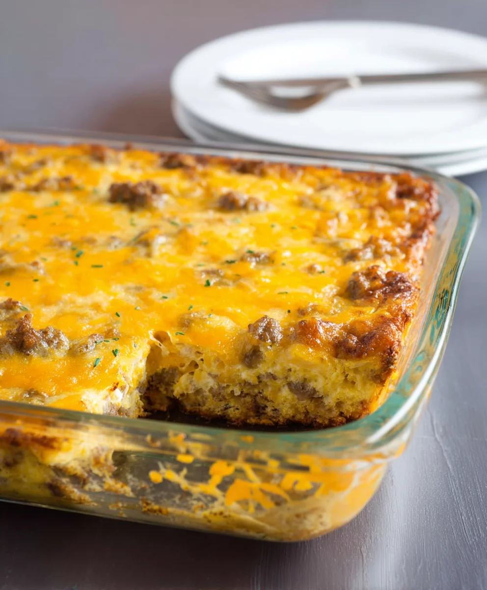 Easy Cheesy Beef Sausage Hashbrown Breakfast Casserole