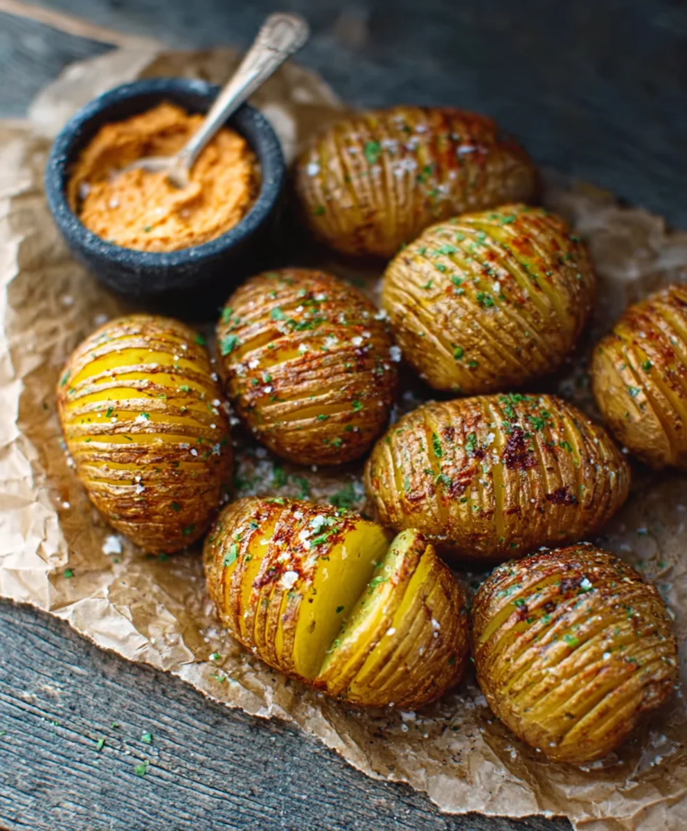 Salt Pepper Mini Hasselback Potatoes-Cajun Dip
