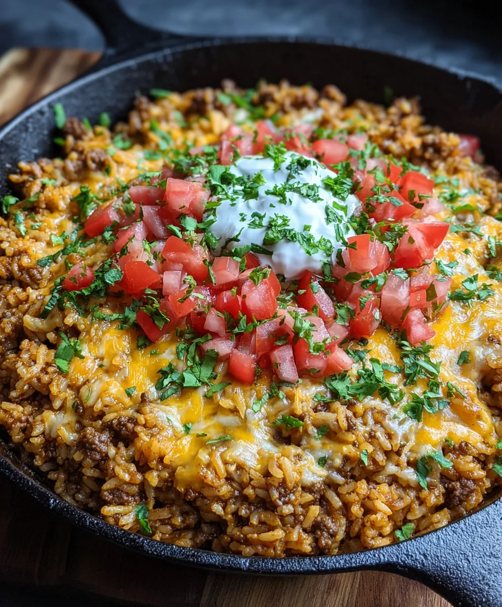 Easy Cheesy Beef Taco Rice Skillet Dinner