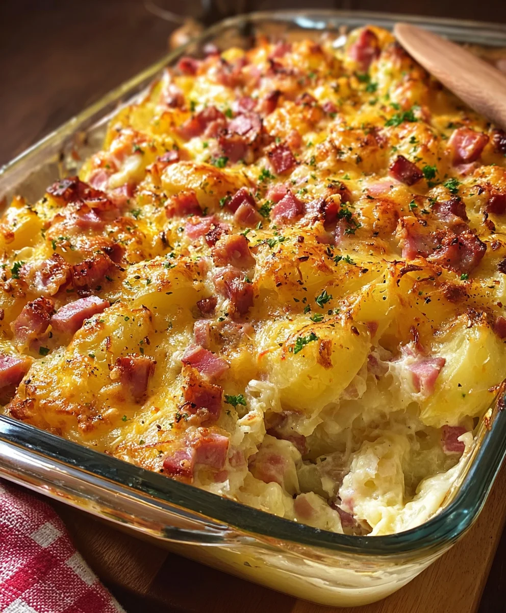 Cheesy Beef Ham Potato Casserole- Easy Comfort Food