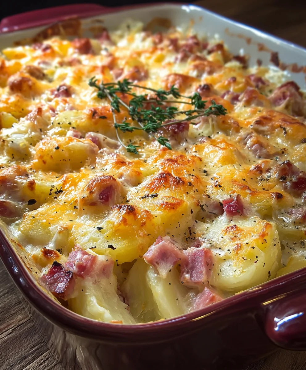 Cheesy Beef Ham Potato Casserole- Easy Comfort Food