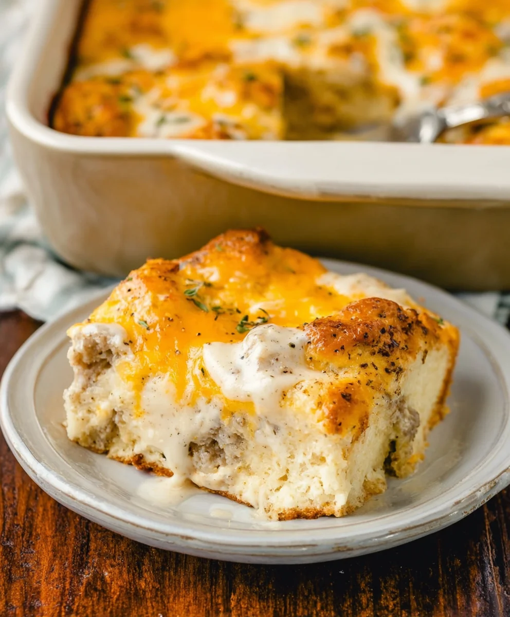 Beef Biscuits and Gravy Breakfast Casserole